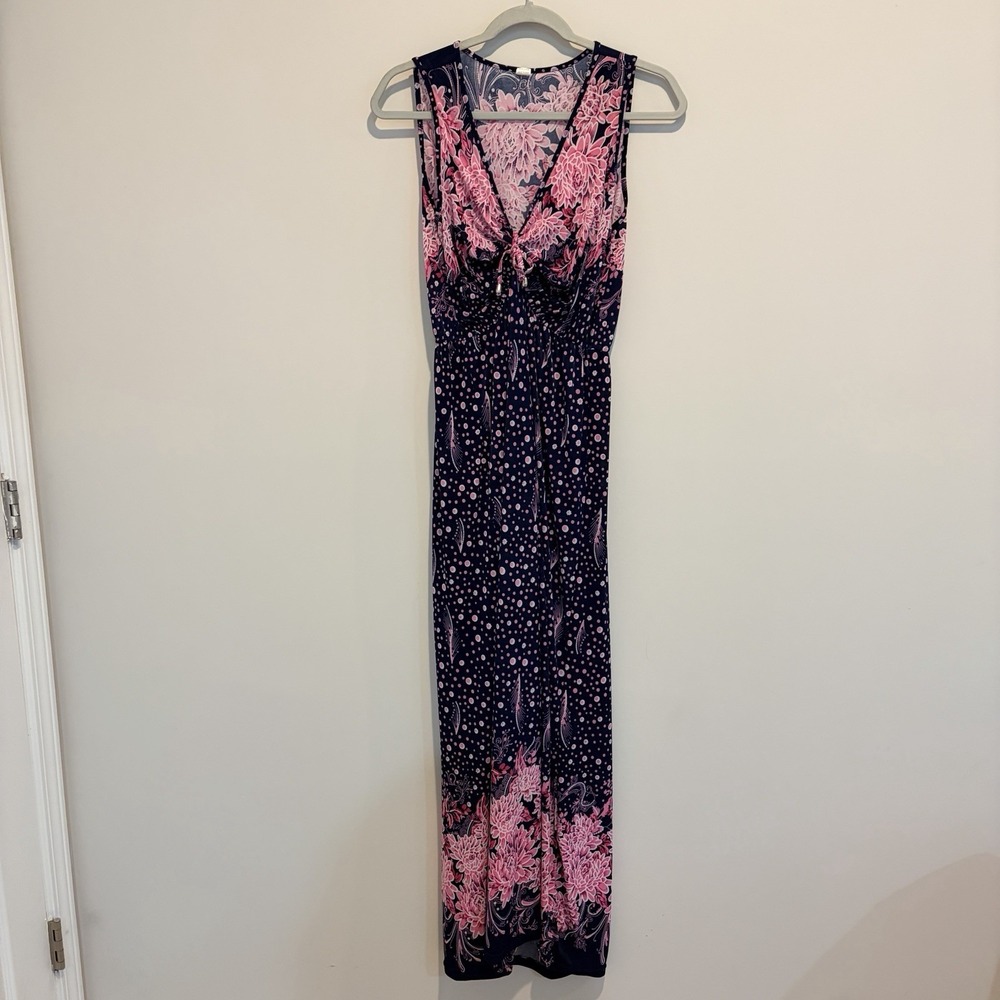 Women's V-neck Silk Maxi Dress Large Multicolor Floral